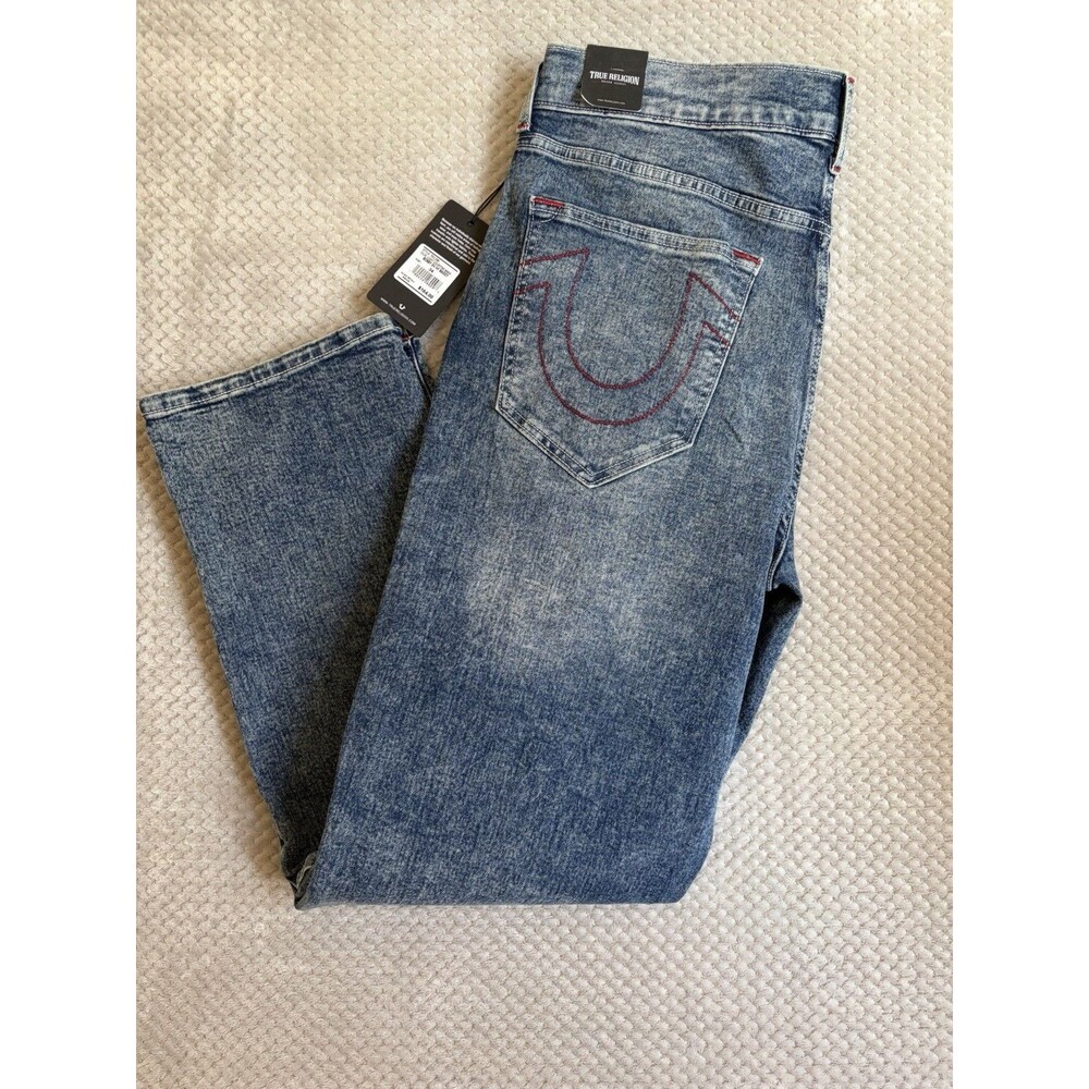 True Religion Bobby Baggy Jeans Men 34 NWT Lite Celestine Wash Red Horseshoe Y2K